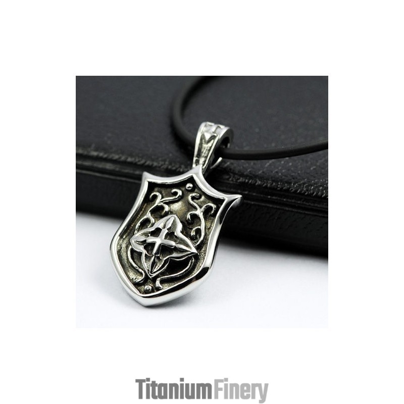 Cool Man Unique Shield Pure Titanium Necklace Pendant Gift
