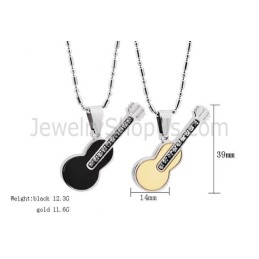 Titanium Rose Gold And Black Guitar Lovers Pendants With Rhinestones And Free Chains 188