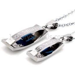 Titanium Blue "Eternal Love" Lovers Pendants With Rhinestones And Free Chains C478