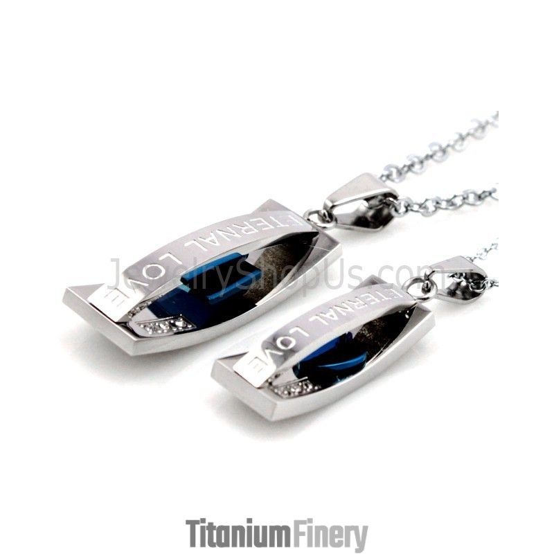 Titanium Blue "Eternal Love" Lovers Pendants With Rhinestones And Free Chains C478 Titanium Blue "Eternal Love" Lovers Pendants With Rhinestones And Free Chains C478