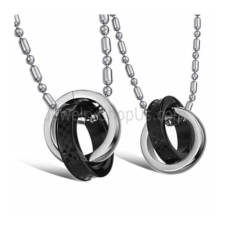 Titanium Black And Silver Rings Lovers Pendants With Free Chains C643