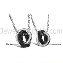Titanium Black And Silver Rings Lovers Pendants With Free Chains C643