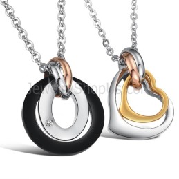 Titanium Rings And Sweetheart Lovers Pendants With Rhinestone And Free Chains C606