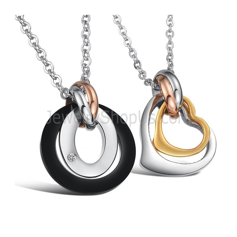 Titanium Rings And Sweetheart Lovers Pendants With Rhinestone And Free Chains C606