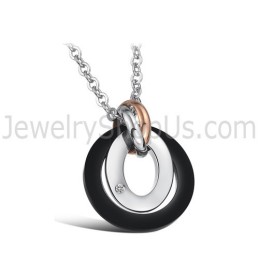 Titanium Rings And Sweetheart Lovers Pendants With Rhinestone And Free Chains C606