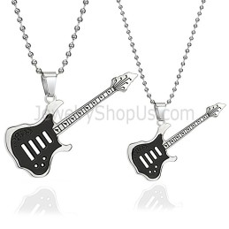 Titanium Black Guitar Lovers Pendants With Free Chains C343