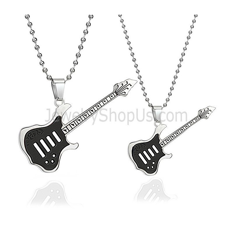 Titanium Black Guitar Lovers Pendants With Free Chains C343 Titanium Black Guitar Lovers Pendants With Free Chains C343