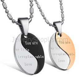 Titanium Black And Rose Gold "You Are My Life Irreplaceable Love" Lovers Pendants With Free Chains C628