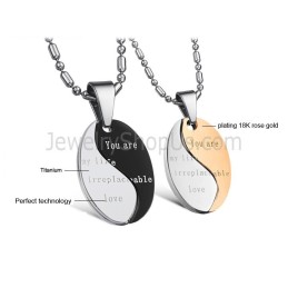 Titanium Black And Rose Gold "You Are My Life Irreplaceable Love" Lovers Pendants With Free Chains C628