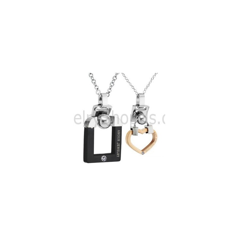 Titanium Black And Rose Gold Lovers Pendants With Rhinestones And Free Chains C507 Titanium Black And Rose Gold Lovers Pendants With Rhinestones And Free Chains C507