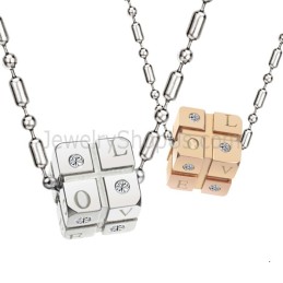 Titanium Silver And Rose Gold Dice Lovers Pendants With Rhinestones And Free Chains C309
