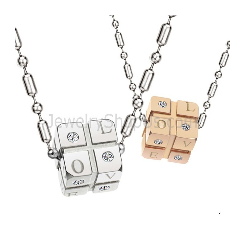 Titanium Silver And Rose Gold Dice Lovers Pendants With Rhinestones And Free Chains C309 Titanium Silver And Rose Gold Dice Lovers Pendants With Rhinestones And Free Chains C309