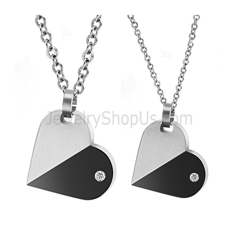 Titanium Silver And Black Lovers Rotatable Pendants With Dimaonds And Free Chains C434 Titanium Silver And Black Lovers Rotatable Pendants With Dimaonds And Free Chains C434