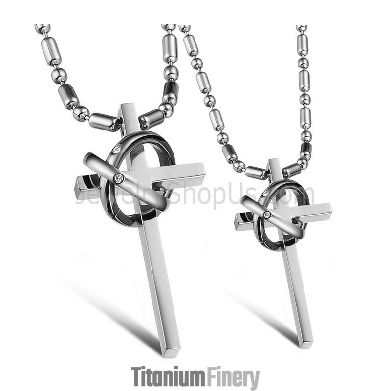Titanium Silver Cross Lovers Pendants With Rhinestones And Free Chains Gx724 Titanium Silver Cross Lovers Pendants With Rhinestones And Free Chains Gx724