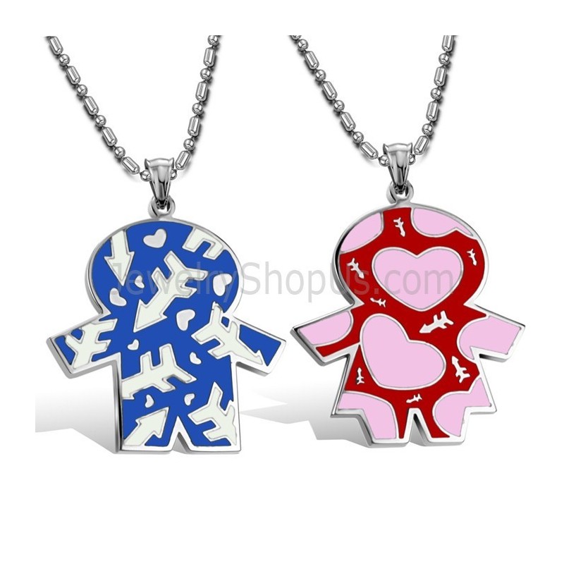 Titanium Blue And Red Kids Lovers Pendants With Free Chains C710 Titanium Blue And Red Kids Lovers Pendants With Free Chains C710