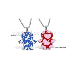 Titanium Blue And Red Kids Lovers Pendants With Free Chains C710