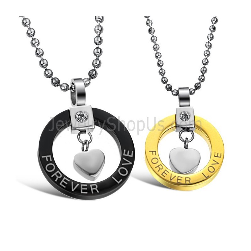 Titanium Black And Gold "Forever Love" Lovers Pendants With Rhinestones And Free Chains 280 Titanium Black And Gold "Forever Love" Lovers Pendants With Rhinestones And Free Chains 280