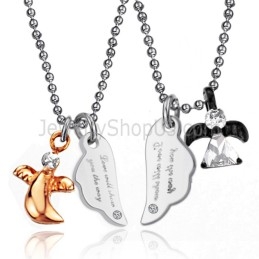 Titanium Black And Rose Gold Lovers Pendants With Rhinestones And Free Chains C739