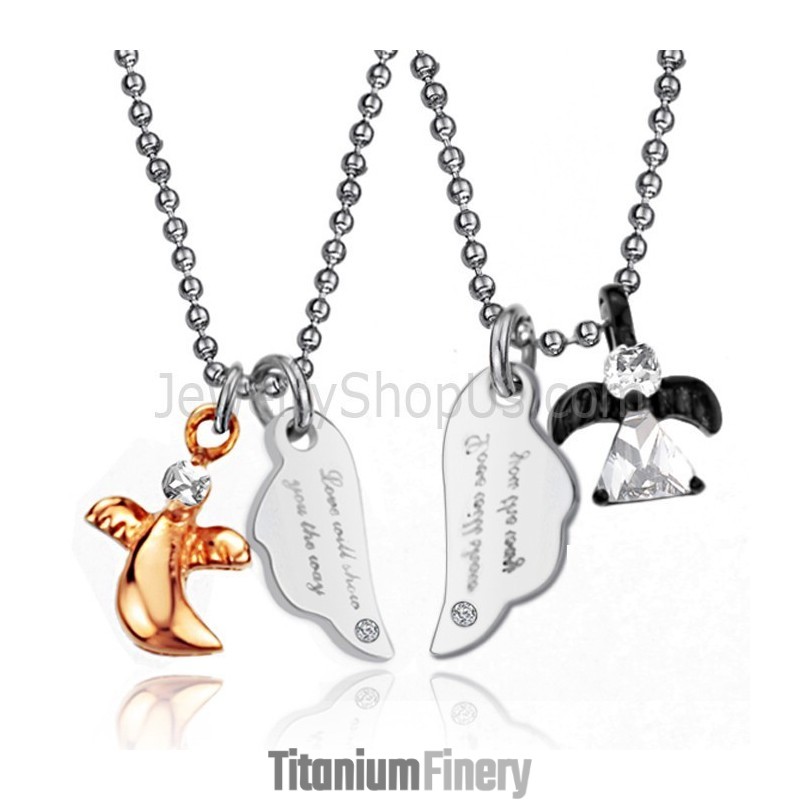 Titanium Black And Rose Gold Lovers Pendants With Rhinestones And Free Chains C739 Titanium Black And Rose Gold Lovers Pendants With Rhinestones And Free Chains C739