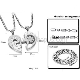 Titanium Sweetheart Key And Lock Lovers Pendants With Rhinestone And Free Chains C553