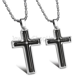 Titanium Inlay Cross Lovers Pendants With Rhinestones And Free Chains 116