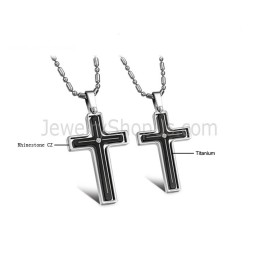 Titanium Inlay Cross Lovers Pendants With Rhinestones And Free Chains 116
