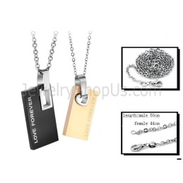 Titanium Black And Rose Gold Rectangle "Forever Love" Lovers Pendants With Free Chains C291