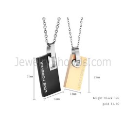 Titanium Black And Rose Gold Rectangle "Forever Love" Lovers Pendants With Free Chains C291