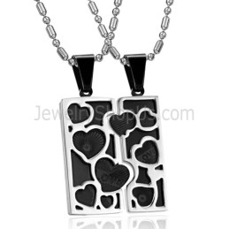 Titanium Silver And Black Love Jigsaw Lovers Pendants With Free Chains C733