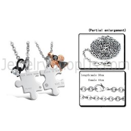 Titanium Silver "Love Is Always Here Now And Forever" Lovers Pendants With Rhinestones And Free Chains C608