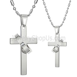 Titanium Silver Cross Pendants With Free Chains 136
