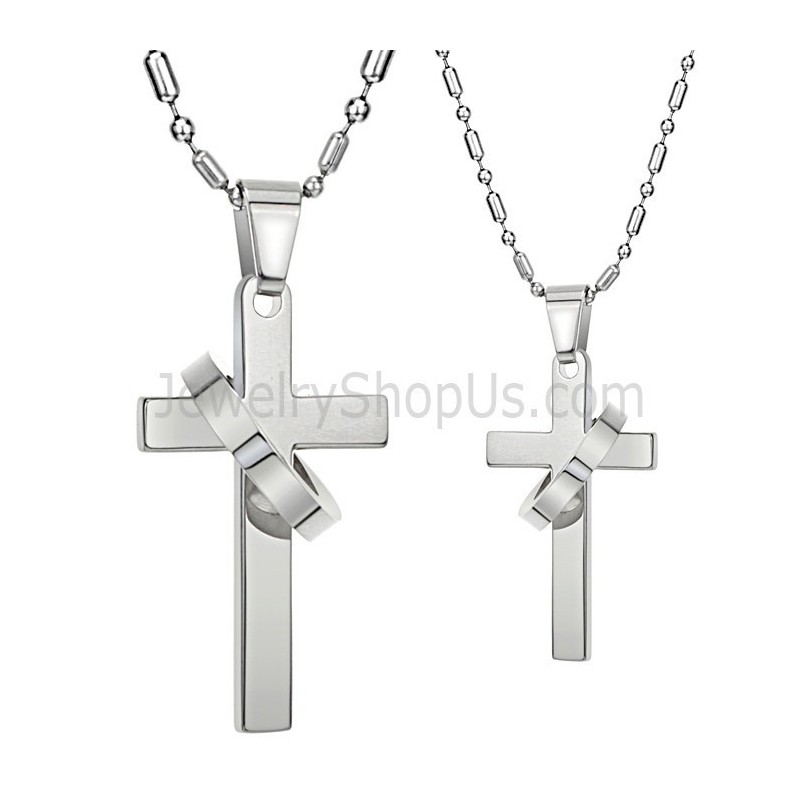 Titanium Silver Cross Pendants With Free Chains 136 Titanium Silver Cross Pendants With Free Chains 136