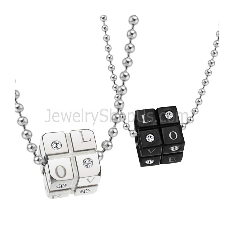 Titanium Black And Silver Dice Lovers Pendants With Free Chains C309 Titanium Black And Silver Dice Lovers Pendants With Free Chains C309
