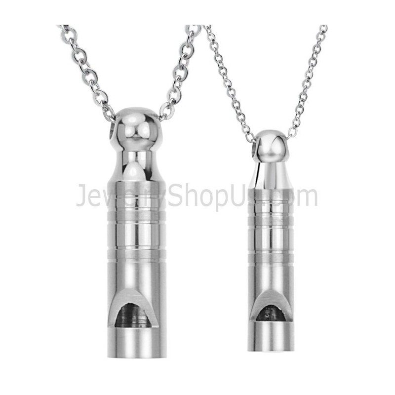 Titanium Silver Lovers Whistle Pendants With Free Chains 205