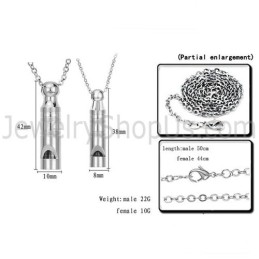 Titanium Silver Lovers Whistle Pendants With Free Chains 205