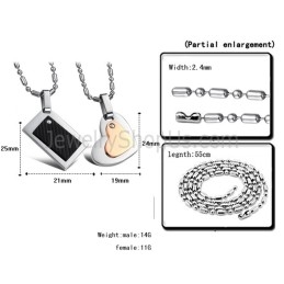 Titanium Black Rectangle And Rose Gold Sweetheart Lovers Pendants With Free Chains C601