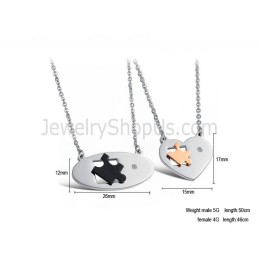 Titanium Ellipse And Sweetheart Lovers Pendants With Rhinestones And Free Chains C732