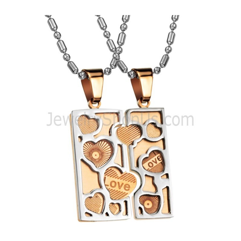 Titanium Rose Gold Love Jigsaw Lovers Pendants With Chains C733 Titanium Rose Gold Love Jigsaw Lovers Pendants With Chains C733