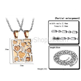 Titanium Rose Gold Love Jigsaw Lovers Pendants With Chains C733