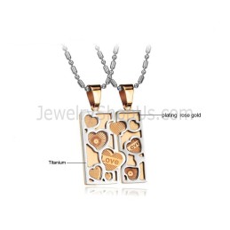 Titanium Rose Gold Love Jigsaw Lovers Pendants With Chains C733