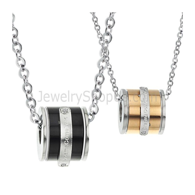 Titanium Rose Gold And Black Cylinder Lovers Pendants With Rhinestones And Free Chains 207 Titanium Rose Gold And Black Cylinder Lovers Pendants With Rhinestones And Free Chains 207