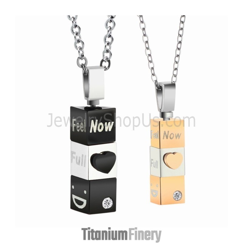 Titanium Black And Gold Cuboid Lovers Pendants With Free Chains C482 Titanium Black And Gold Cuboid Lovers Pendants With Free Chains C482
