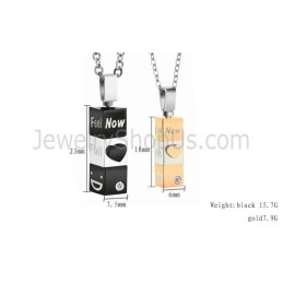 Titanium Black And Gold Cuboid Lovers Pendants With Free Chains C482