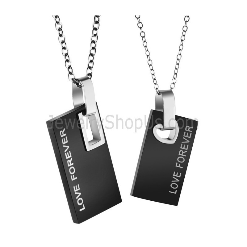 Titanium Black Rectangle Lovers Pendants With Free Chains 291