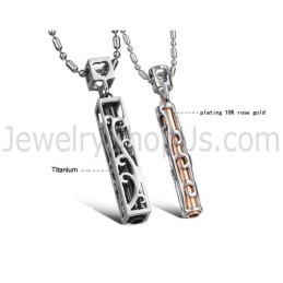 Titanium Black And Rose Gold Hollow Lovers Pendants With Free Chains C609