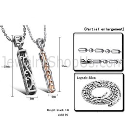 Titanium Black And Rose Gold Hollow Lovers Pendants With Free Chains C609