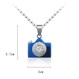 Man Blue Camera Pure Titanium Necklace Free Chain