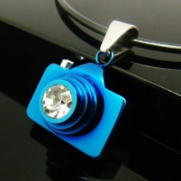 Man Blue Camera Pure Titanium Necklace Free Chain