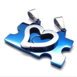 1 Pair Blue Color Heart Titanium Steel Necklace Pendant