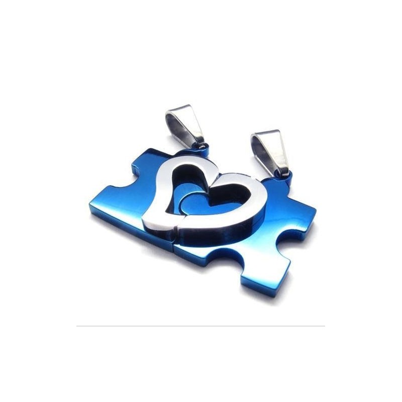 1 Pair Blue Color Heart Titanium Steel Necklace Pendant